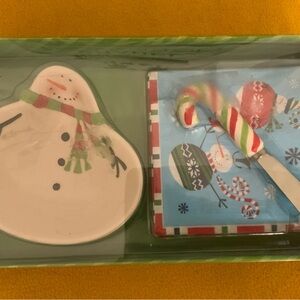 Boston warehouse 3 piece Christmas snowman dip bowl holds 7oz and spreader set